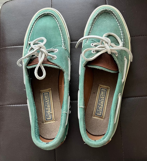 Vintage Men's Sperry Rand Leather Turquoise Green… - image 1