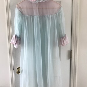 Vtg 1950's 3 Piece Ensemble Negligees Lingerie Pink & Blue Gown Bed Jacket And Full Length Jacket image 10