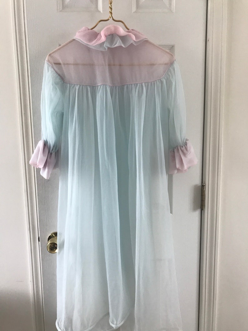 Vtg 1950's 3 Piece Ensemble Negligees Lingerie Pink & Blue Gown Bed Jacket And Full Length Jacket image 10