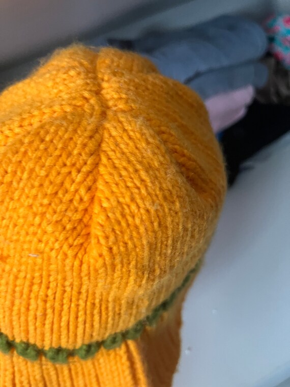 Vintage Orange & Green Knit Hat With Wide Brim Si… - image 7