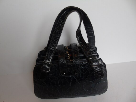 Vintage 1960's Blue Alligator Handbag Made In Ita… - image 3