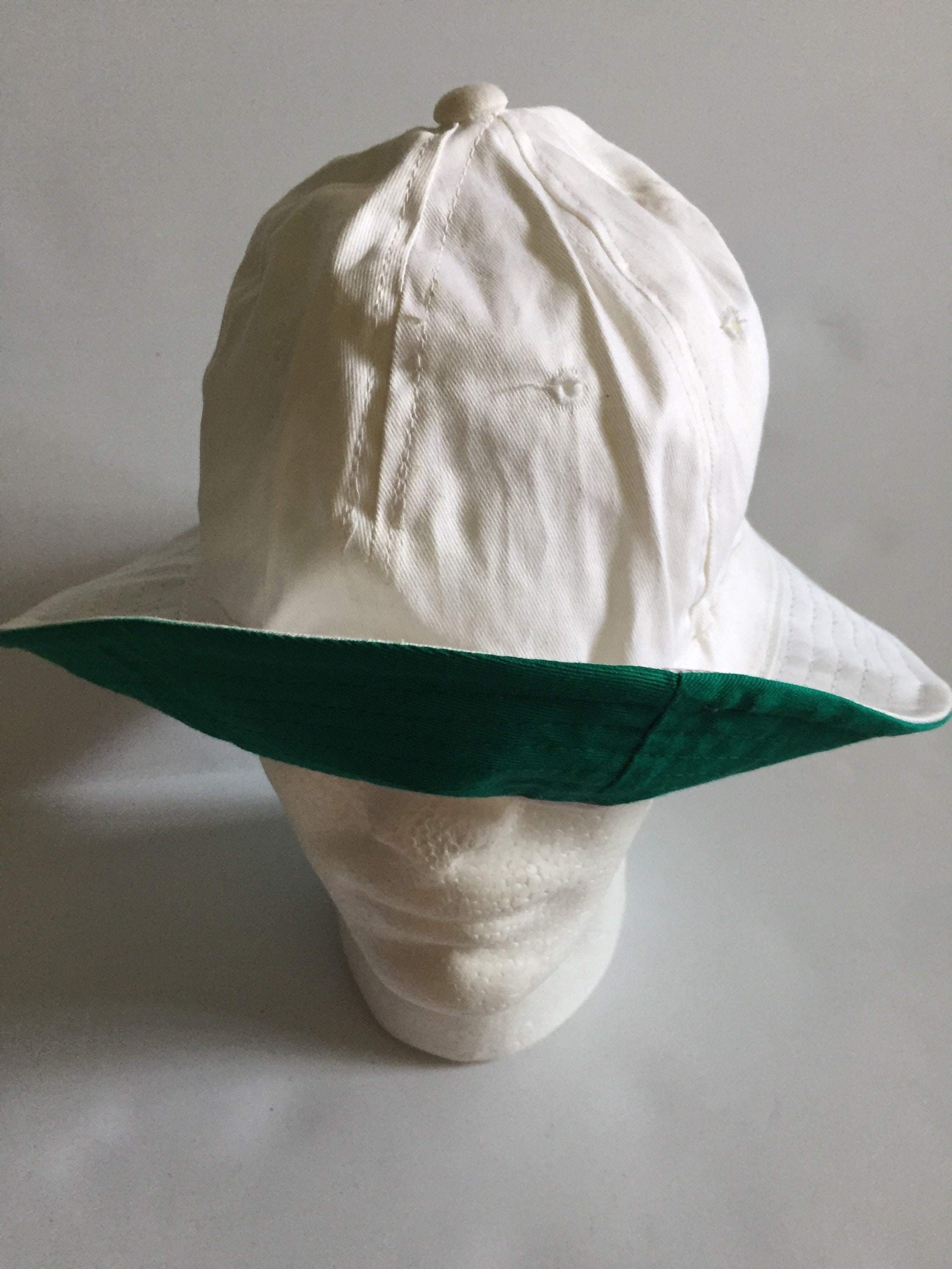 Vintage White Slouchy Hat Green Inside Brim Triangle Headwear 