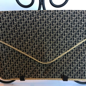 Vintage 1970’s Clutch Evening Bag Christian Dior Black & Gold Made In France