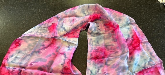 Vintage 1960's Scarf Pink Gray Tie Dyed All Silk … - image 4