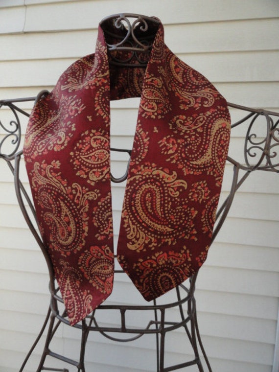Vintage Paisley Pure Silk Ascot Cravat Scarf Maroon Gold Etsy