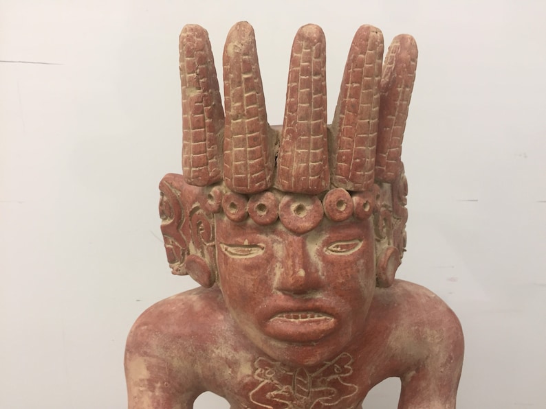 Vintage 1973 Ceramic Terracotta Mayan Figurine With Corn Head Etsy