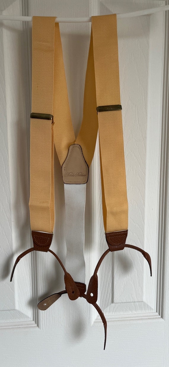 Vintage Brooks Brothers Suspenders Yellow & White… - image 1