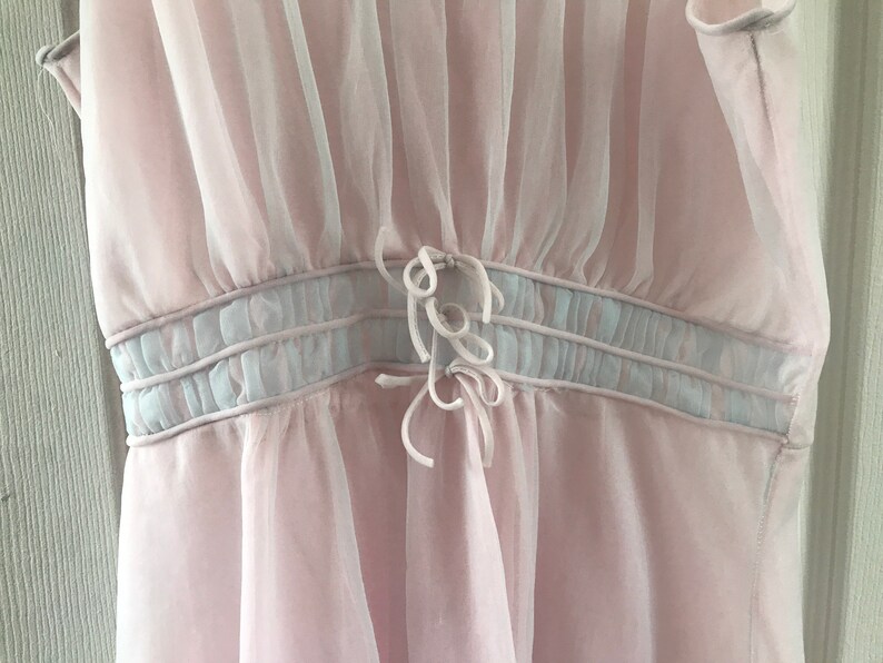 Vtg 1950's 3 Piece Ensemble Negligees Lingerie Pink & Blue Gown Bed Jacket And Full Length Jacket image 8