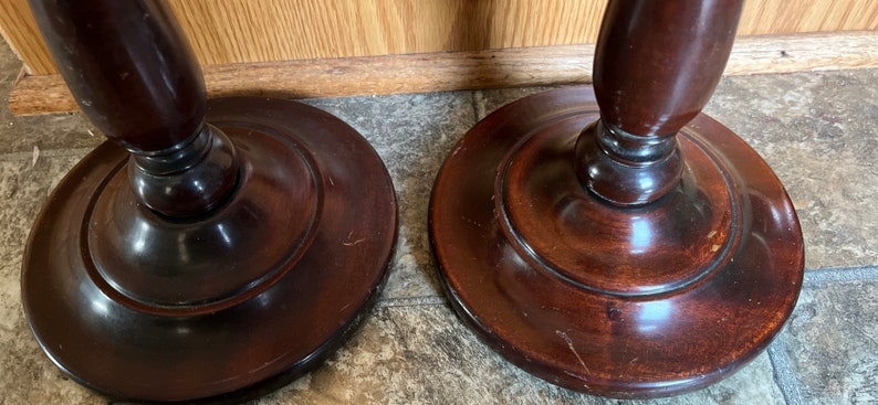 Vintage Pair 1950s Elegant Turned Wood Candle Holders Brass Lip Candle Holder 14.5 Tall image 8