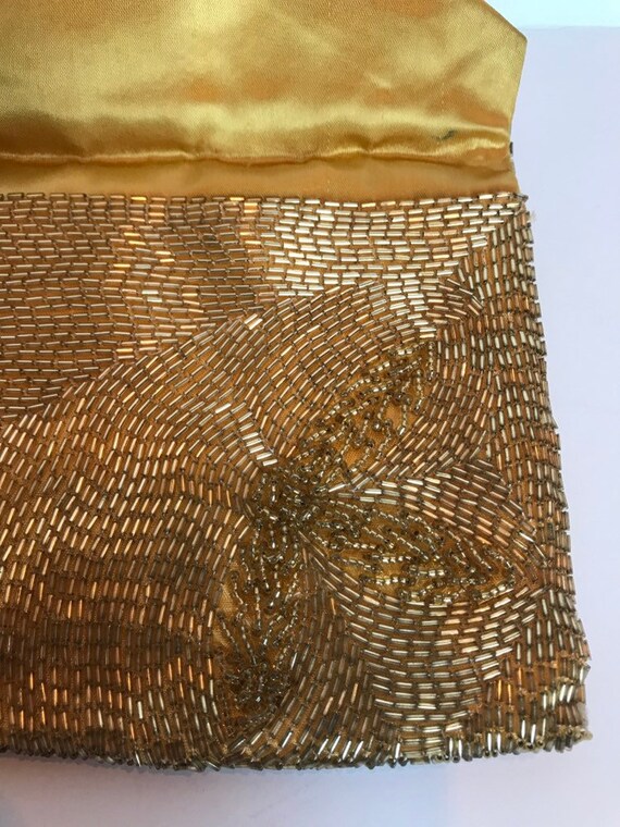 Vintage 1950's Gold Beaded Clutch Handmade Elabor… - image 8