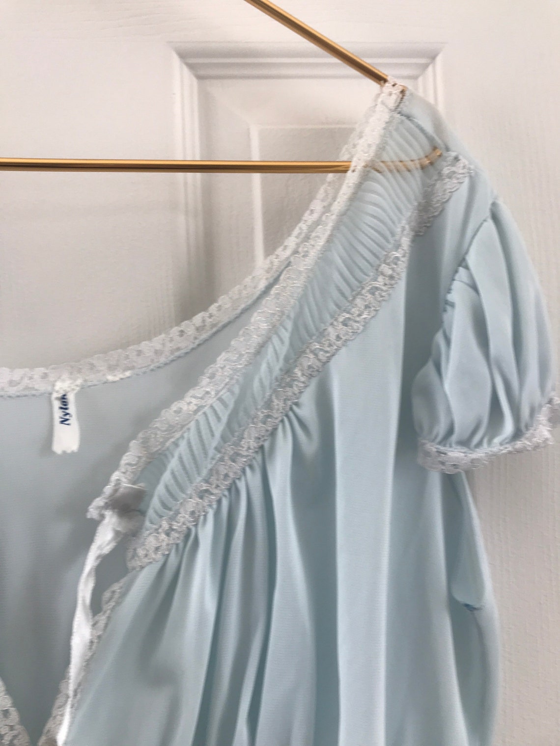 Vintage 1950's Night Gown Lingerie Light Blue Nylon White - Etsy