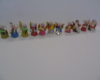 Vintage Christmas Band Of 11 Angels Handmade 1960's Made In Japan Gold Wings