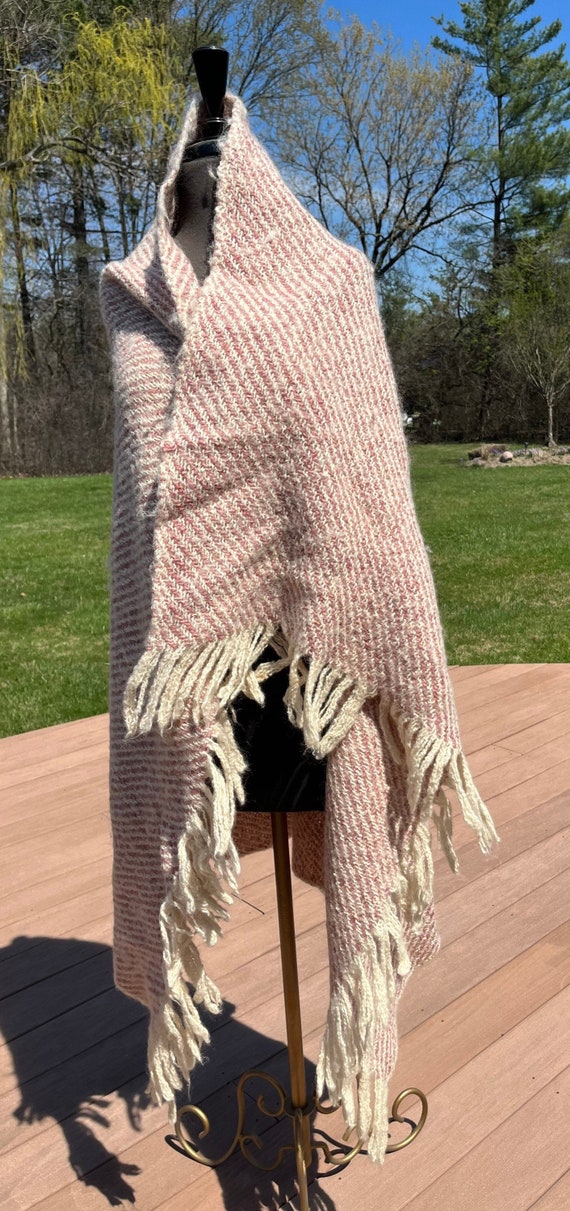 Vintage Mohair Shawl Wrap Mauve And Beige With 4" 