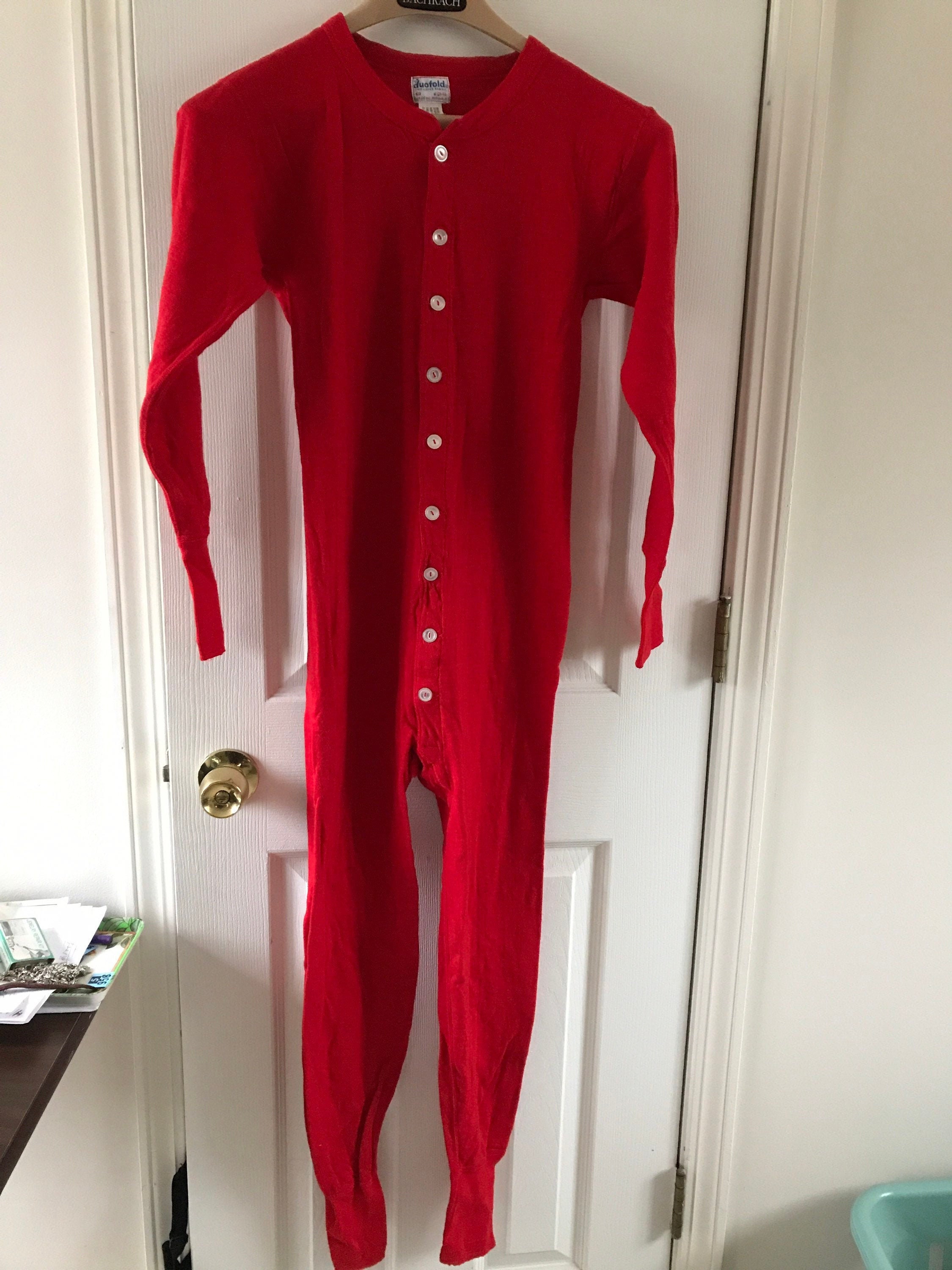 Vtg DUOFOLD One Piece Union Suit Red Thermal underwear M Pajamas Long John  NWOT Mohawk, NY