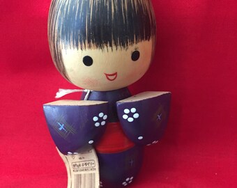 Vtg Kokeshi Doll Japanese Wooden Doll Geisha Doll With Original Tag The Folk Art Kokeshi-Chan Daiso