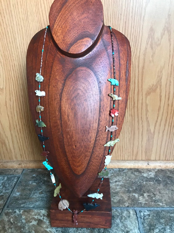 Vtg Zuni Fetish Necklace Native American Hand Carv