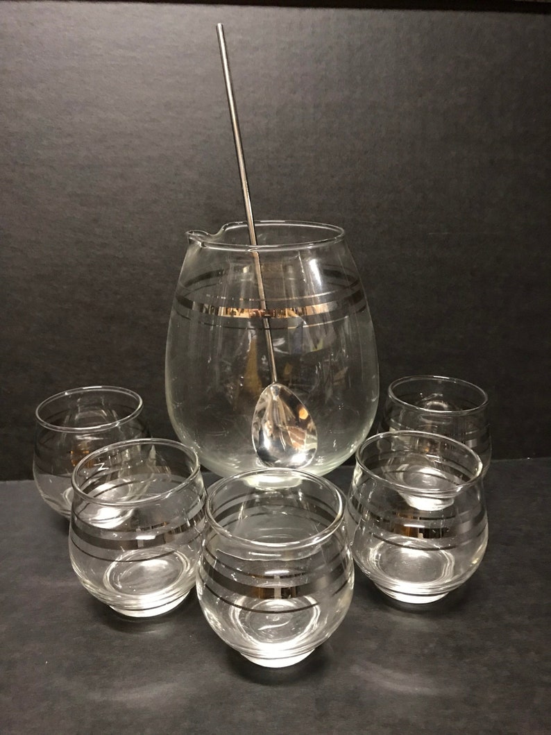 Vtg Set of Cocktail Mixer & Matching Glasses MCM Bar Ware Set Etsy