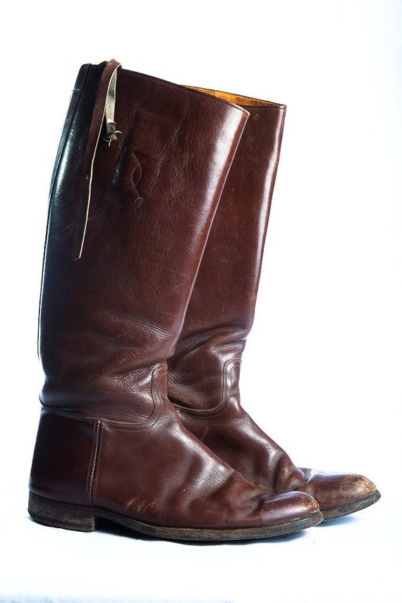 Vintage 1940's Riding Boots Brown Leather Equestri