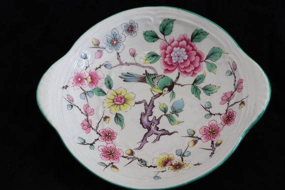 Beautiful Vintage Old Foley James Kent Ltd Made In England Porcelain Strawberry Pattern Tray Trinket Dish