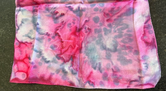 Vintage 1960's Scarf Pink Gray Tie Dyed All Silk … - image 3