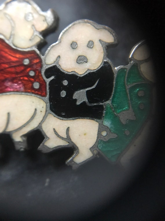 Vintage 1940's Three Pig Enamel Pin Brilliant Col… - image 4