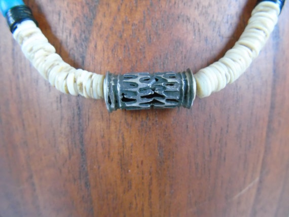 Vintage Heishi Necklace Metal Bead Graduated Shel… - image 2