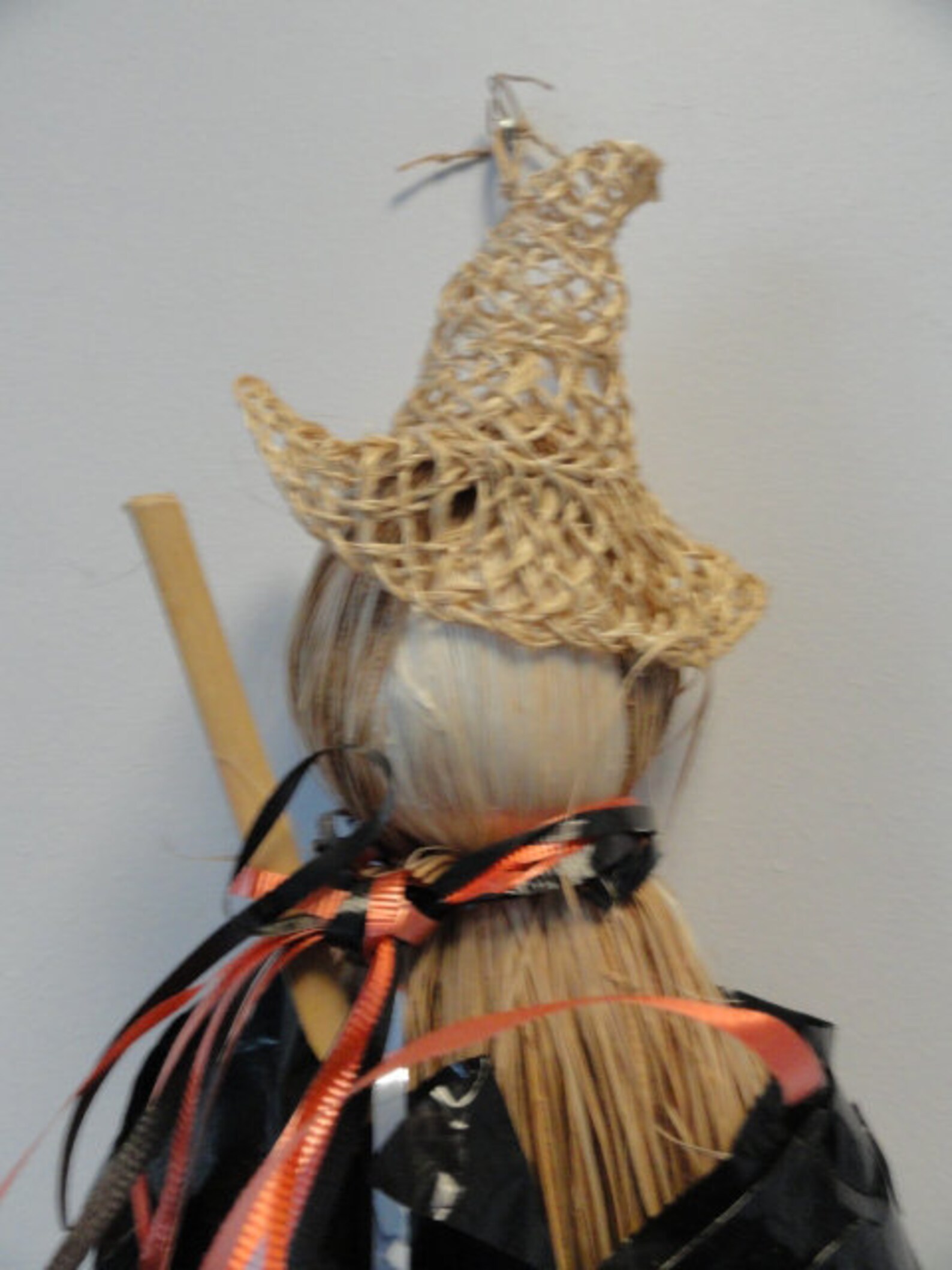 Vintage Halloween Witch Straw Witch Hat Black Metal Cat Etsy