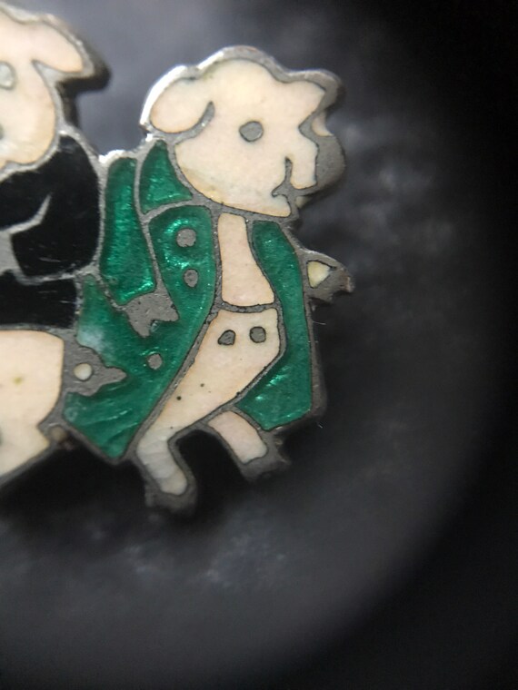 Vintage 1940's Three Pig Enamel Pin Brilliant Col… - image 5