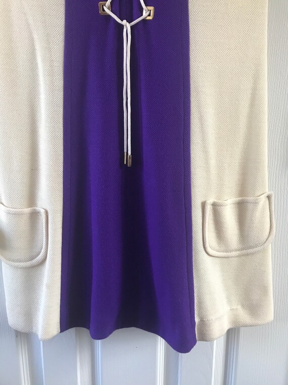 Vtg 1970's Mod Purple And White Lace Up Dress A G… - image 6