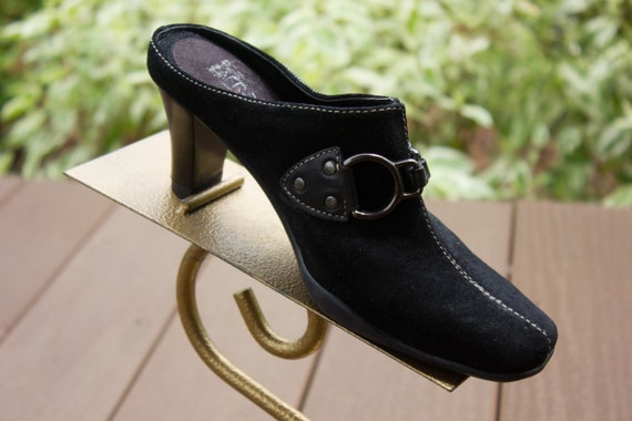 Women's Aerosoles Mules Slip On Black Leather Cin… - image 2