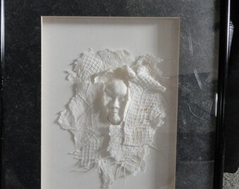 Kathy Sheldon Art Michigan Artist Mixed Media Pearl Essence 3 D “Face” In A Shroud