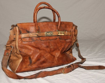 Vintage Genuine Leather Carry On Bag Luggage Handmade In Argentina Shoulder Cross Body Strap