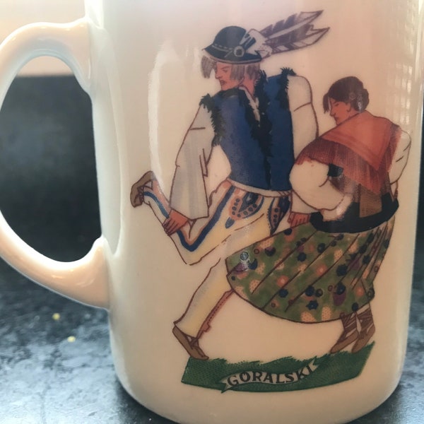 Favolina Mug Cup Polish Folk Dance Goralski Coffee Tea Made In Poland 8 oz. Mid Century Costume