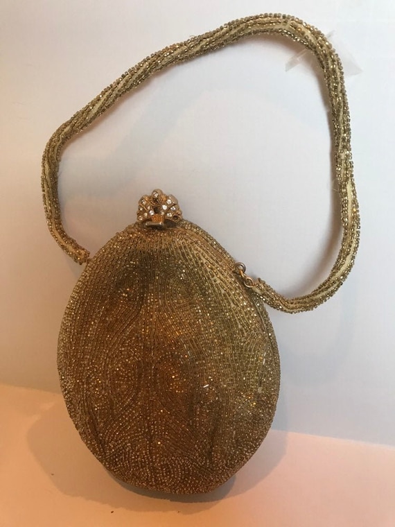 Vintage Walborg Gold Beaded Evening Bag Handmade … - image 1