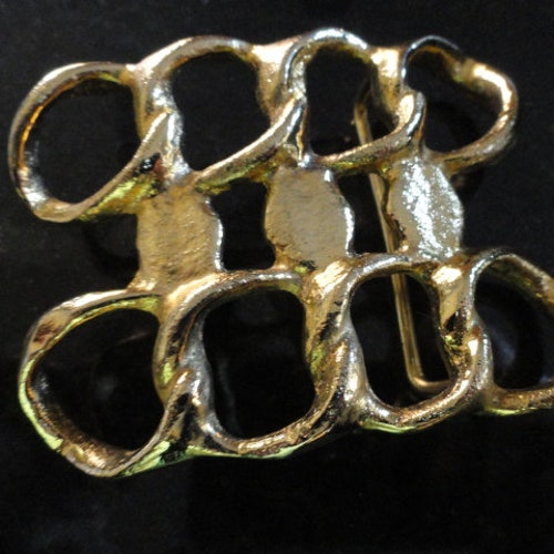 Vintage 1970's Gold Tone Handmade Belt Buckle Circle Pattern One Of shops A Kind