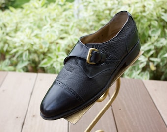 Domani Johnston & Murphy Men's Black Leather Brass Buckle Dress Shoe 8M Italy Vintage