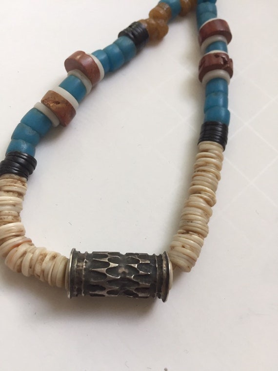 Vintage Heishi Necklace Metal Bead Graduated Shel… - image 6