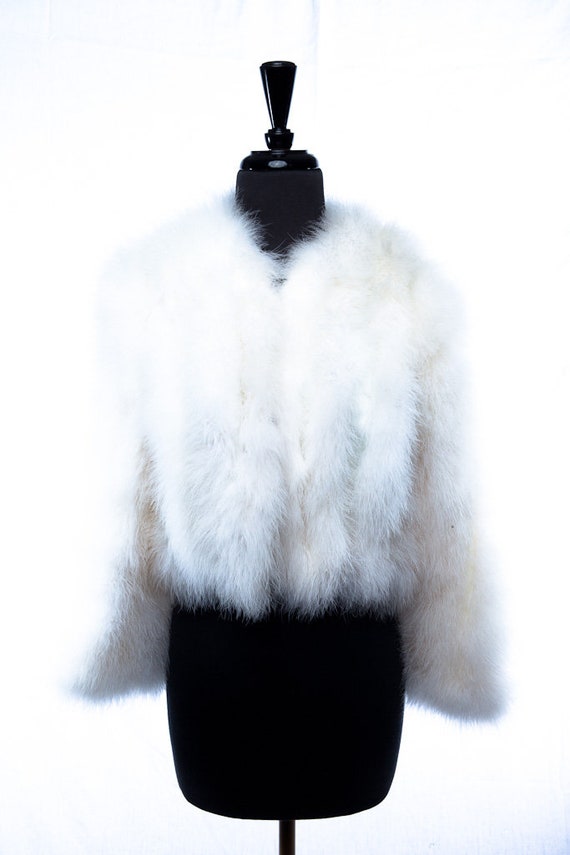 Vintage White Ostrich Feather Jacket Made In Franc