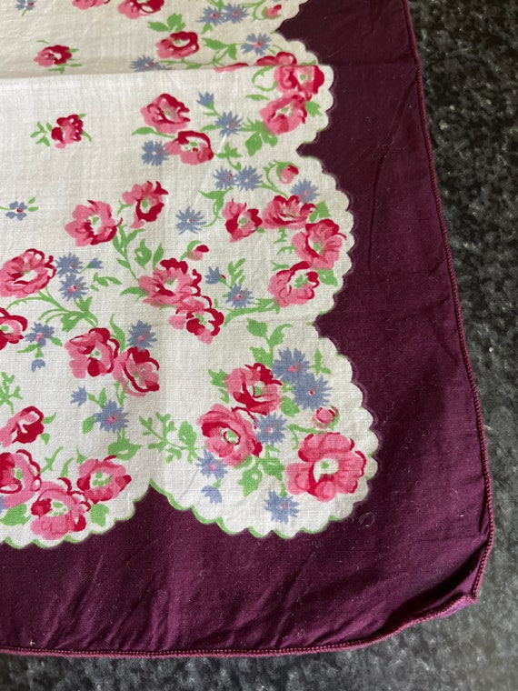 Vintage Cotton Purple Pink White Handkerchief Flo… - image 5