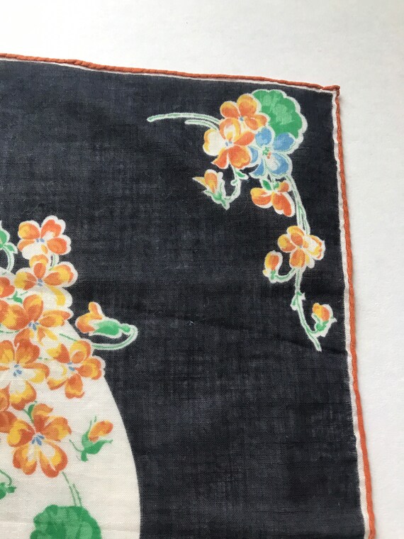 Vintage Cotton Black White Handkerchief Orange An… - image 7