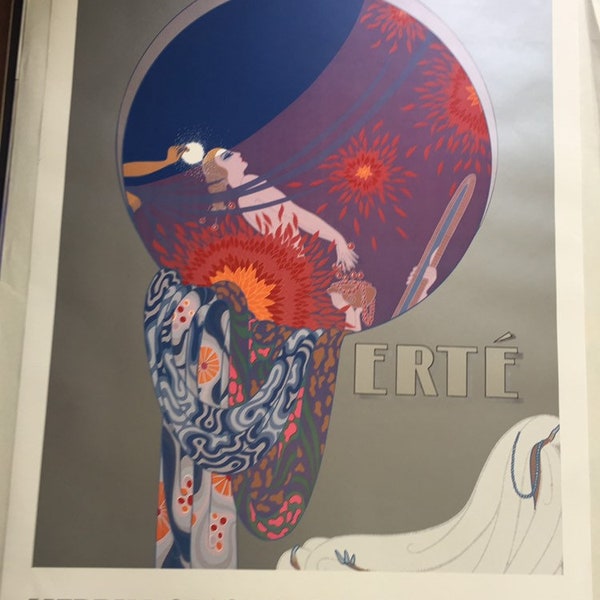 Vintage Erte Poster, 1984 Natures Vanity, Merril Chase Galleries Sevenarts Art Nouveau