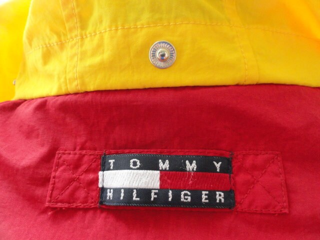Vintage TOMMMY HILFIGER Hidden Hood Jacket Logo Red Yellow | Etsy