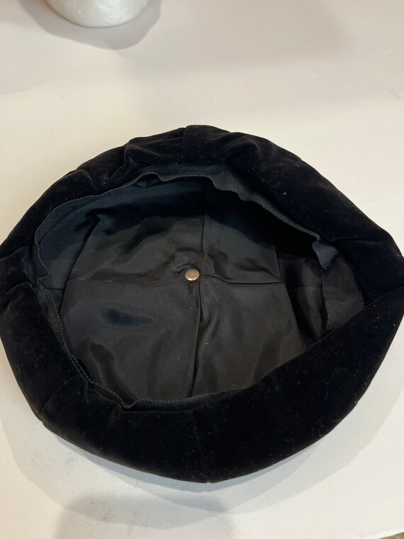 Vintage 1950's Black 4 Panel Velvet Tam Hat Beret… - image 3