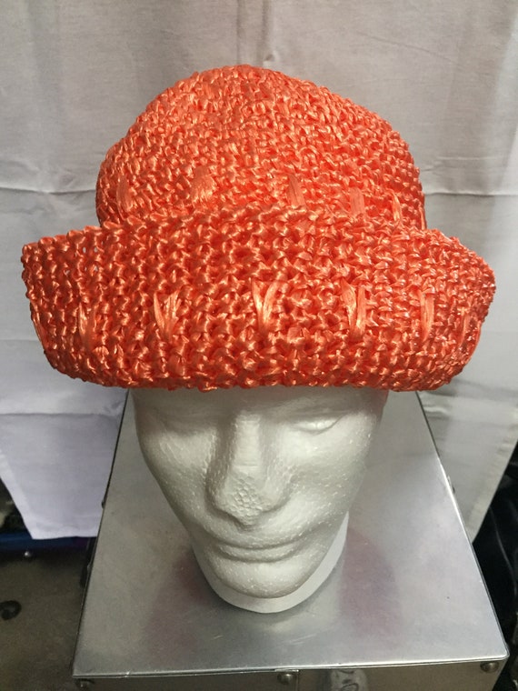 Vintage 1960's Bright Orange Hat Crocheted Rafita 