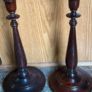 Vintage Pair 1950s Elegant Turned Wood Candle Holders Brass Lip Candle Holder 14.5 Tall image 5