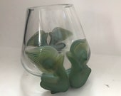 Vtg Lalique Antinea Crystal Vase Bowl Clear Glass With Green Female Nymph Decorations Engraved Lalique France