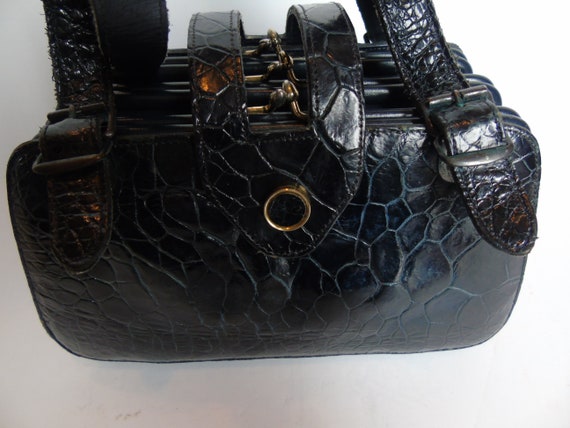 Vintage 1960's Blue Alligator Handbag Made In Ita… - image 2