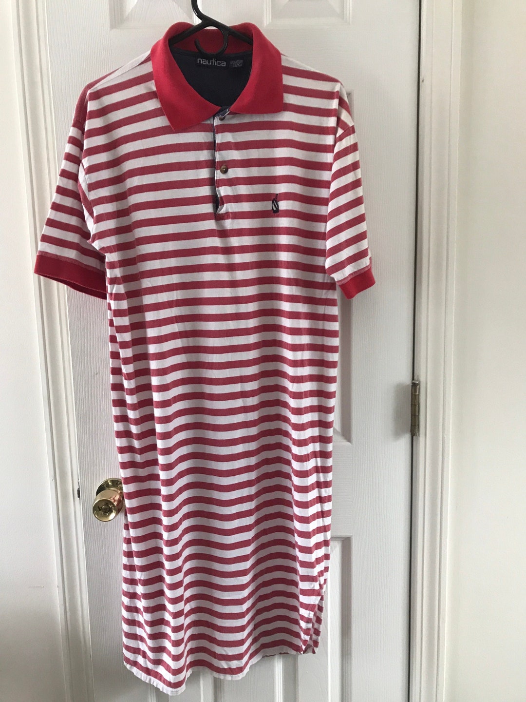 Vtg 1990's Nautica Red & White Stripe Sleepshirt Nightshirt Unisex Size ...