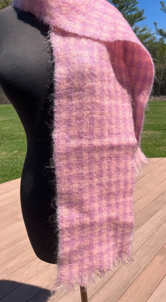 Vintage 1960’s Pink Purple Scarf Plaid Fall Winte… - image 4