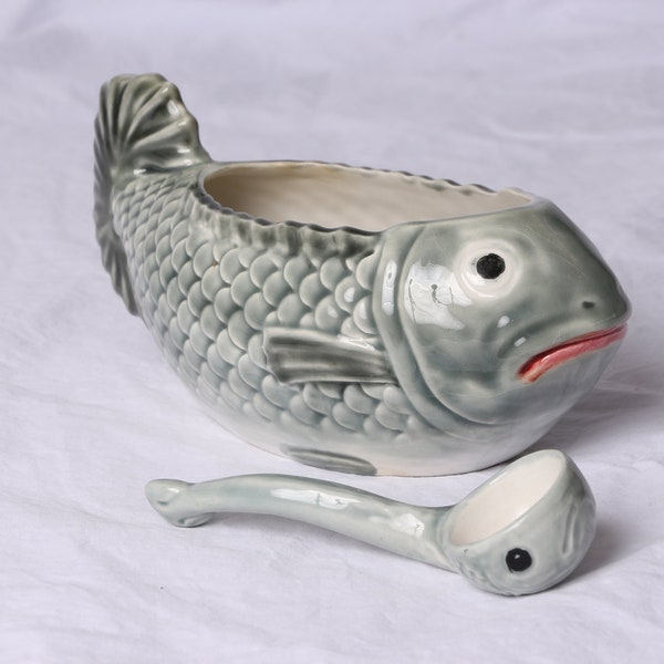 Vintage Handmade Fish Serving Dish Ceramic Made In Portugal Serving Spoon NWOT